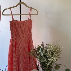 Red midi dress checked summer cotton dress